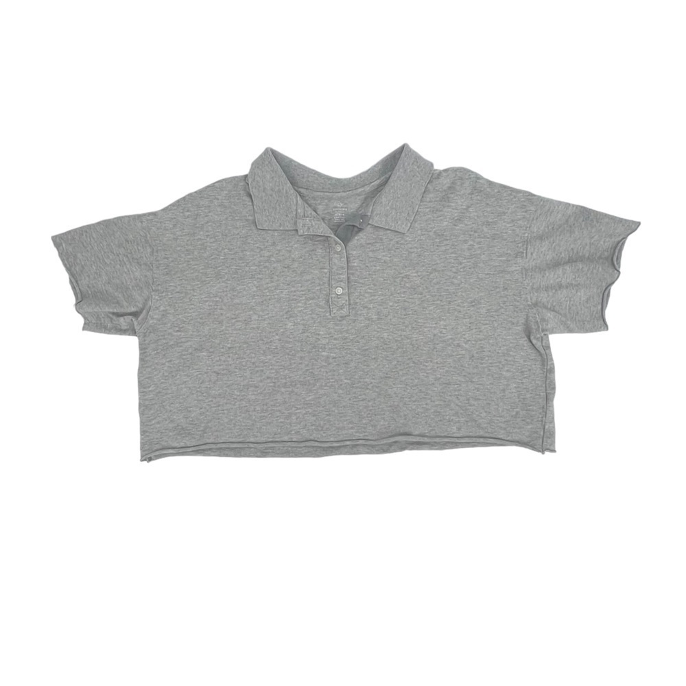 Offline By Aerie Gray Collared Short Sleeve Cropped T-Shirt Size Medium Women’s